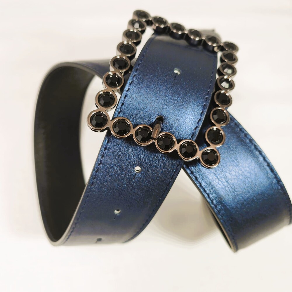 Ceinture reversible femme Bleu irisé / Noir